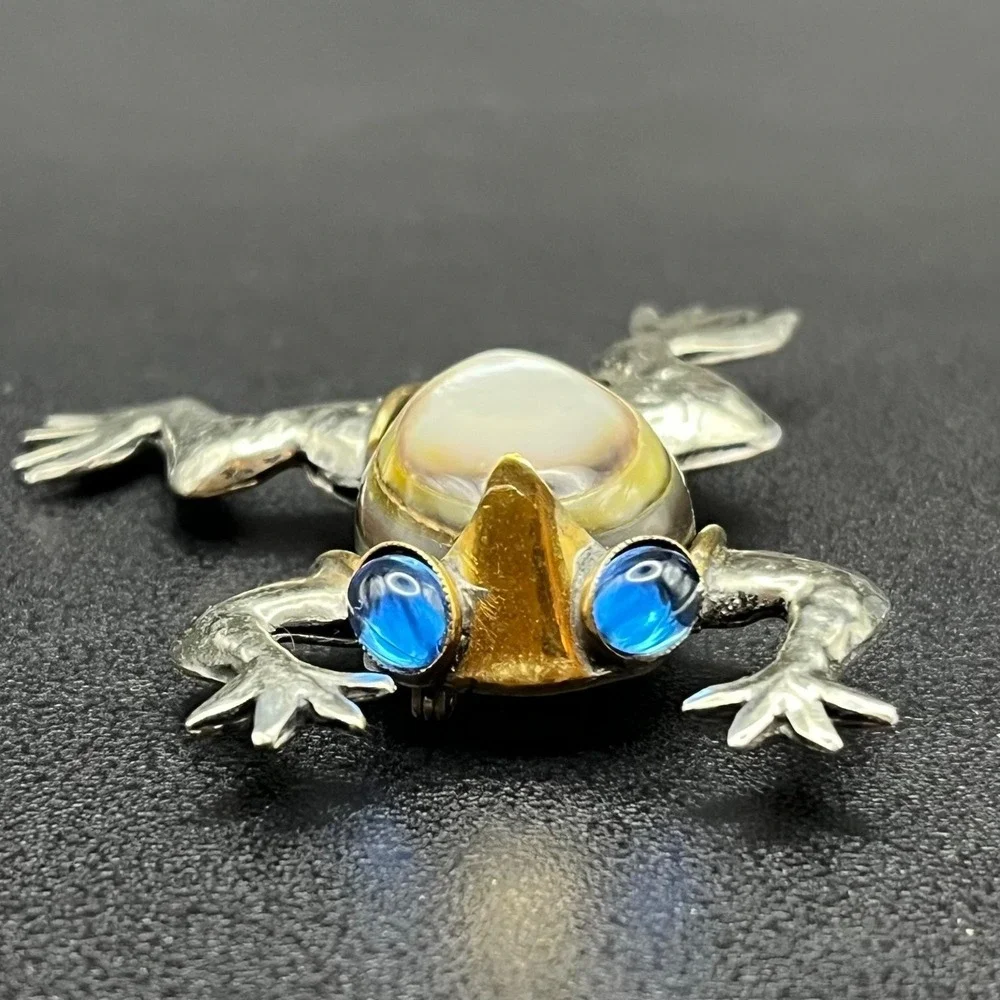 Fabrice Paris Mixed-Metal Frog Brooch w/ Shell Body & Glass Eyes